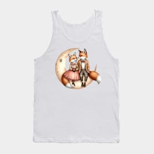 Valentine Happy Fox Couple On Moon Tank Top